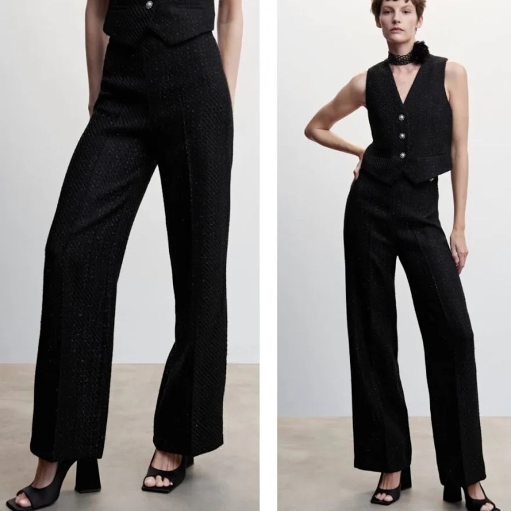 Jason Wu Pants Black Metallic Tweed Wide Leg Embellished Button Trousers